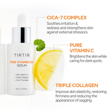 TIRTIR Vitamin C 24% Serum for Face | Dark Spot Corrector for Sensitive Skin | Anti Aging Collagen Serum | Even Tone & Wrinkle Care | Korean Skincare | 1.01 fl oz